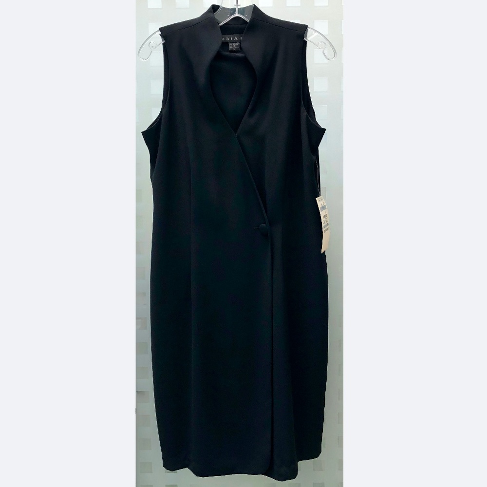 MARIANNA Black Wrap Modest Sleeveless Mandarin Collar Dress Sz 10 Vintage NWT!
